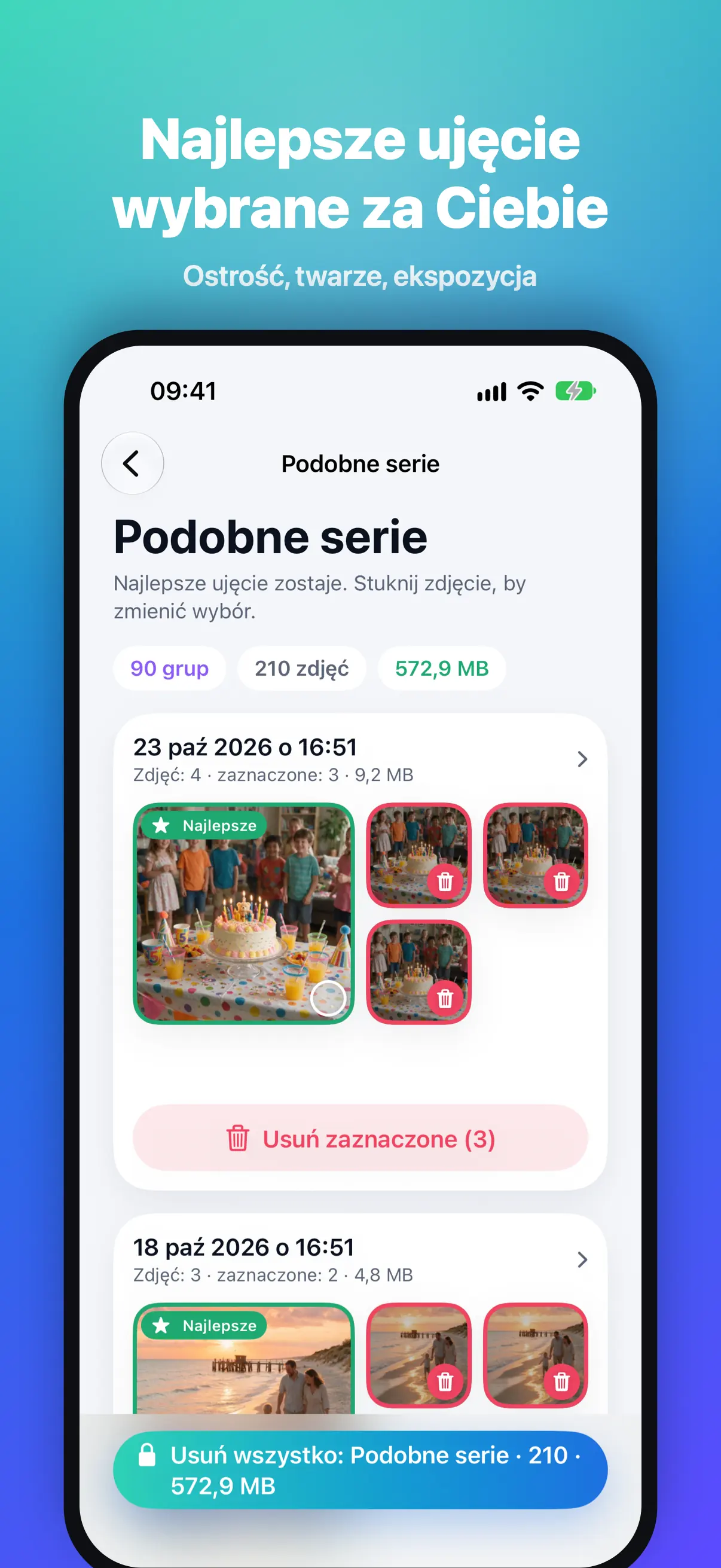 Podobne serie: najlepsze ujęcie oznaczone odznaką, pozostałe zdjęcia zaznaczone do usunięcia